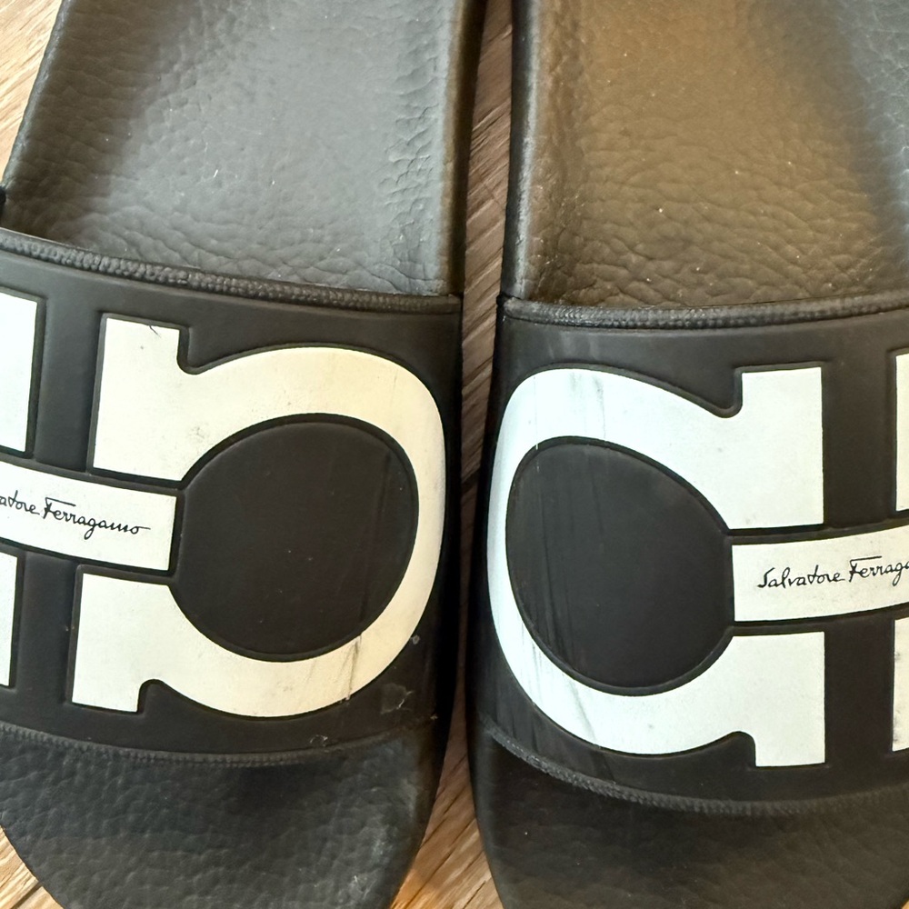 Salvatore Ferragamo Black and White Slides - Picture 2 of 3